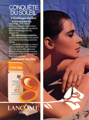 1987 Lancome Isabella Rossellini skincare beach vintage 1-page