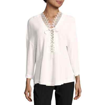 IRO Emilda White Eyelash Lace Trim Long Flare Sleeve Blouse - Size S/Eur 36