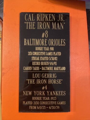 Cal Ripken Jr. ALL TIME CONSECUTIVE GAMES LEADER Engraved Name Plate with Stats - Picture 1 of 4