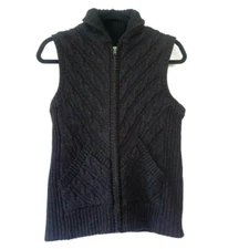Eddie Bauer Womens Gray Wool Fisherman Knit Quilted Puffer Jacket Vest M Med