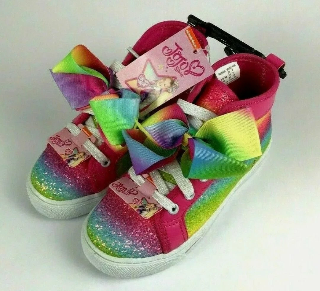 NEW Jojo Siwa Glitter Rainbow Bow Shoes High Top Sneakers