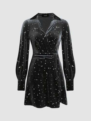 NWT Cider Black Velvet Silver Moon Stars Celestial Witchy Witch Halloween Whimsy
