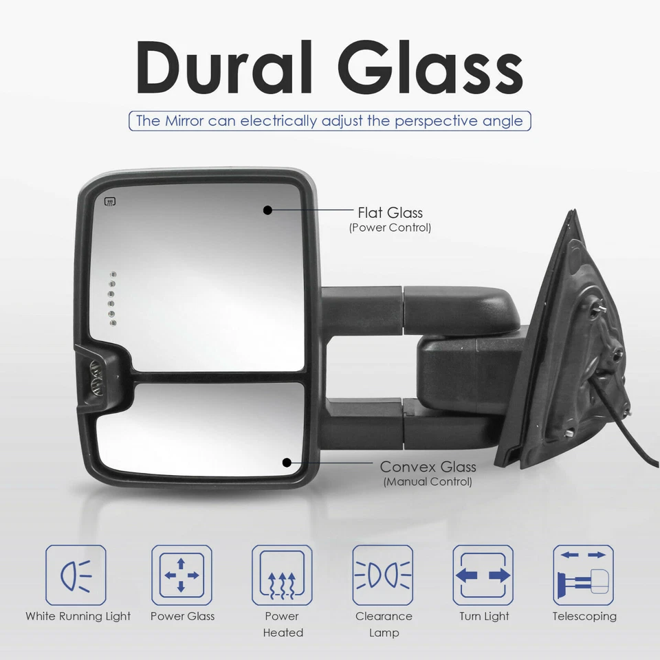 Par de retrovisores de reboque cromados aquecidos a energia para 2014-2018 Chevy Silverado GMC Sierra - Imagem 2 de 4