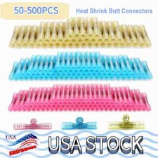 500-50pcs 22-10AWG Heat Shrink Butt Wire Splice Connectors Seal Crimp Terminals