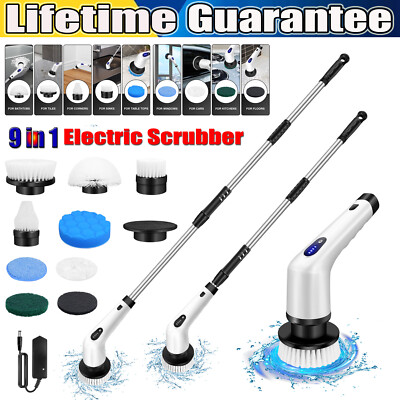 9 IN 1 Electric Spin Scrubber Cordless Power Cleaning Brush Rechargeable Cleaner
