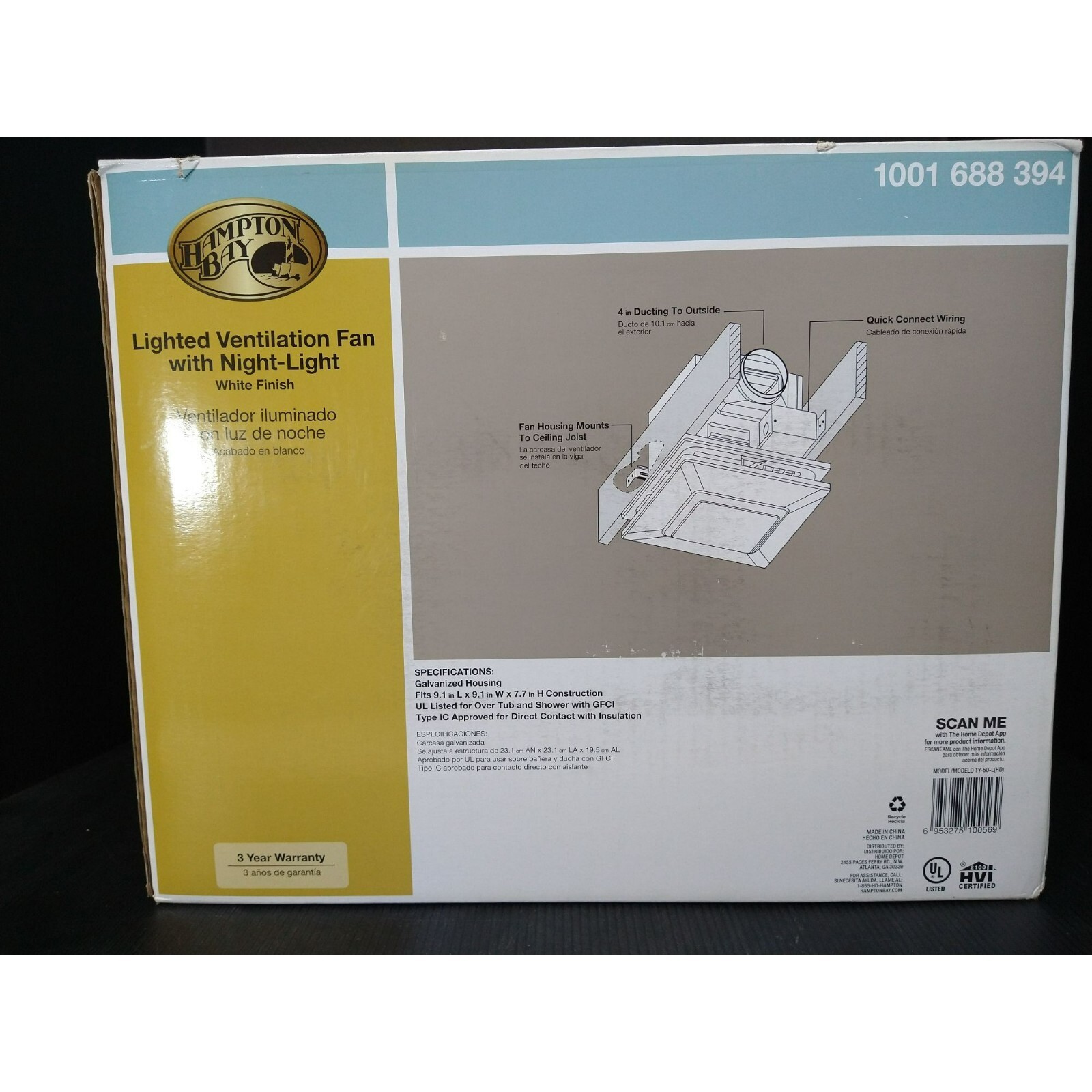 Hampton Bay 50 CFM Ceiling Bath Fan Lighted Ventilation Fan with Night