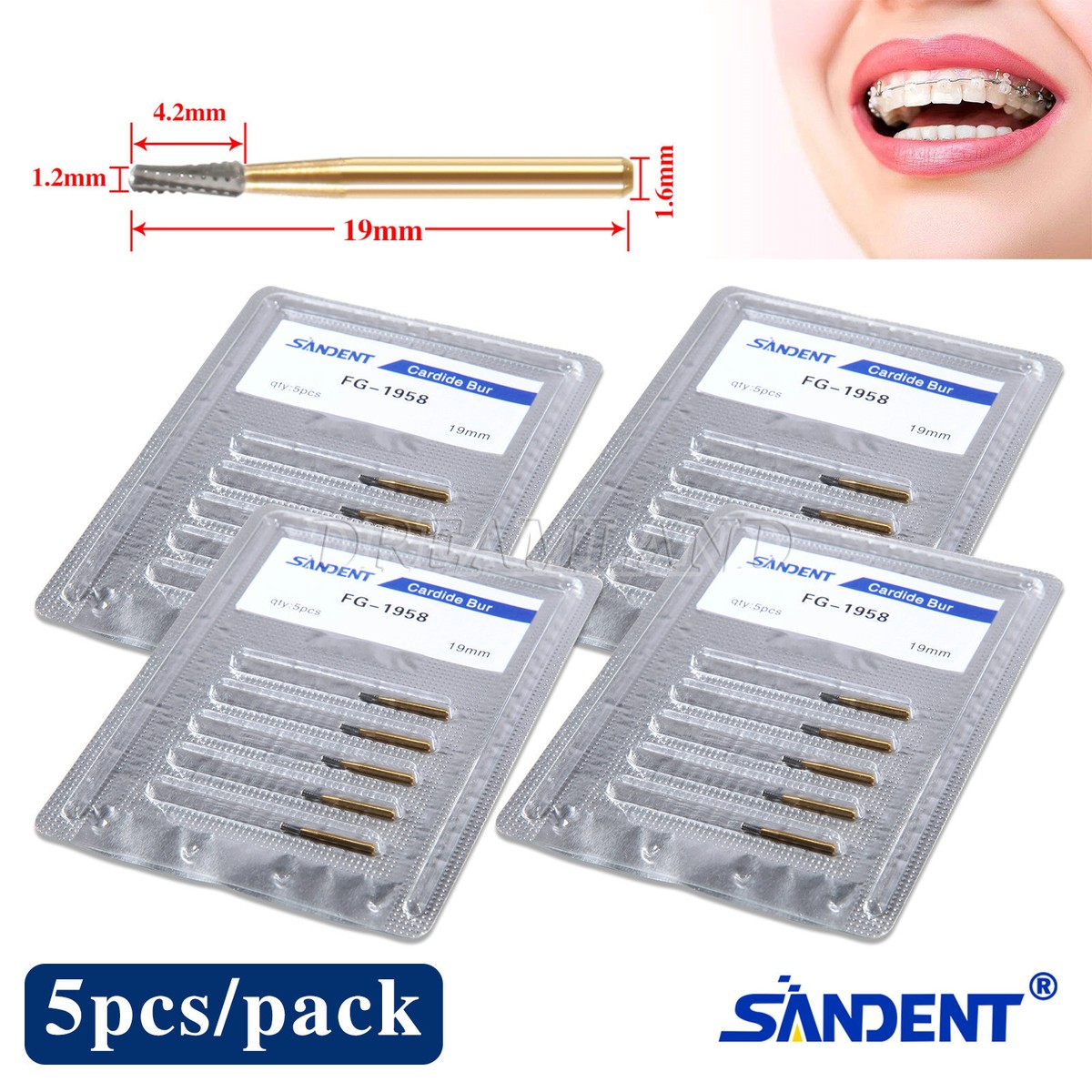 Frese Dentali In Carburo Di Tungsteno Dorate, Per Rifinitura E Lucidatura, Modello Fiamma FG Frese Per Laboratorio Dentale - Foto 8