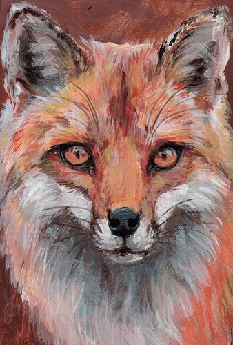 ACEO ORIGINAL red Fox acrylic miniature 23-0059 s-lana