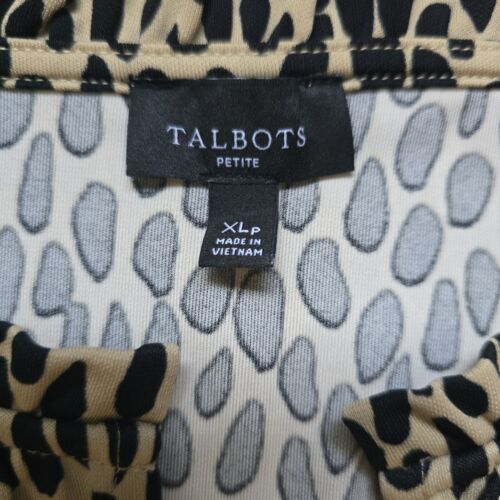 TALBOTS Dress Womens XL Petite Fit & Flare Smocked Split Neck Animal Print - Picture 3 of 7