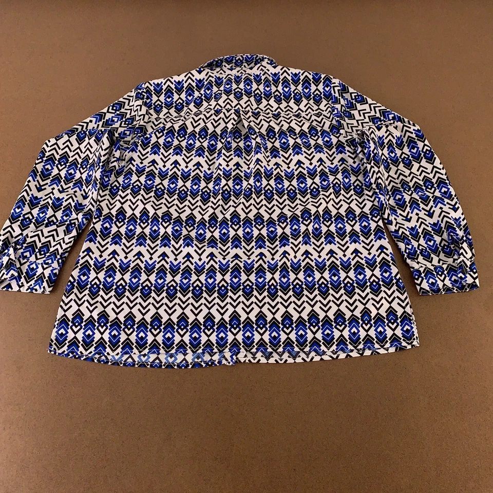 Top Studio Works para mujer talla XL negro blanco azul estampado manga larga botón delantero Foto 3 de 4