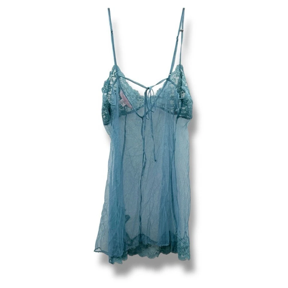 Victoria's Secret 无袖蓝色网眼蕾丝内衣 Chemise 尺寸 L — 第 4/4 张图片