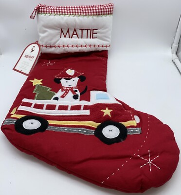 Pottery Barn Kids MATTIE Dog Firetruck Christmas Tree Holiday Stocking Quilted