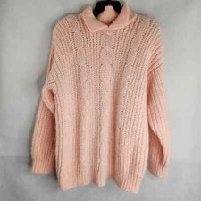 Vintage 80s Chunky Knit Sweater Pullover Women  s Size L Cable Knit Pink