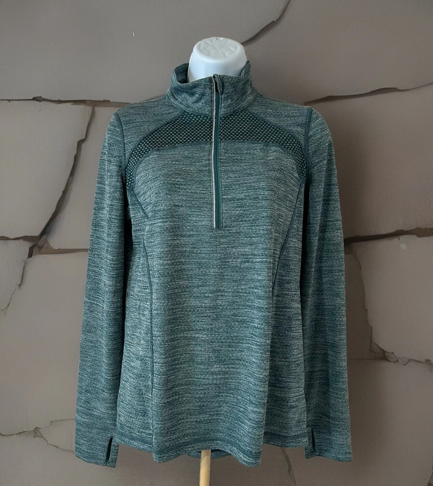 Top Pullover XERSION Calce Ajustado Manga Larga Mujer Pequeño Verde Jaspeado 1/4 Cremallera Foto 2 de 4