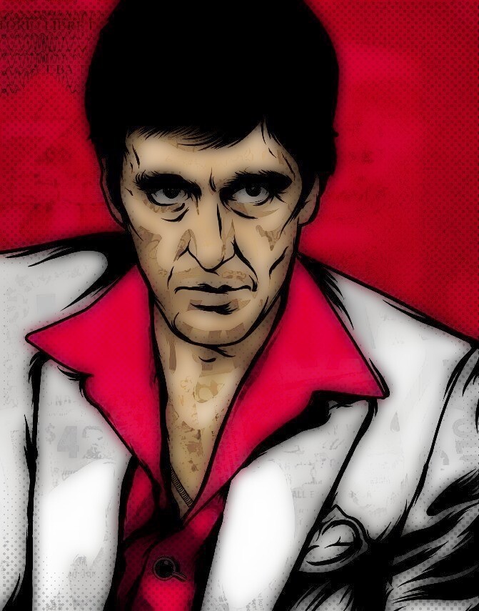 SML TABLO Tony Montana Scarface Al Pacino Ve Yaralı Yüz Mafya Para Babasi Yatay Kanvas Tablo P 357861356
