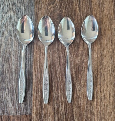 Customcraft Stainless Steel 4 Teaspoons Flatware CUS1 Roses Pattern Vintage
