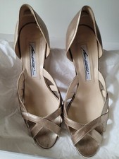 Brian Atwood Gold Open Toe Heels Womens Size 36.5 With Box  Bag