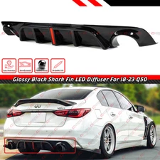 FOR 2018-24 INFINITI Q50 GLOSS BLACK REAR BUMPER DIFFUSER W/ V2 LED BRAKE LIGHT