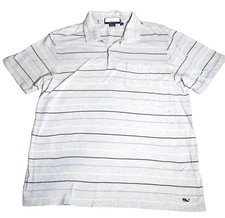 Vineyard Vines Mens Polo Shirt Sz M Blue Striped Whale Logo Short Sleeve Pocket