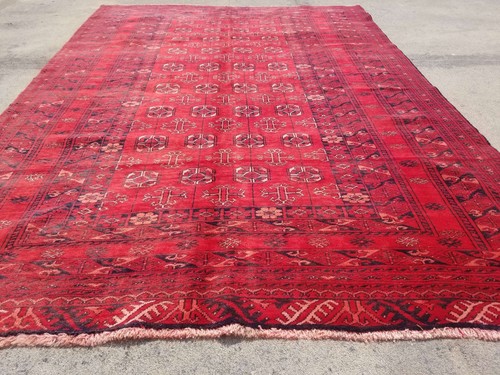 Authentic Hand Knotted Vintage Afghan Turkmen Wool Area Floor Rug 8.3x5.9ft