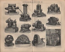 Lithograph 1901: DYNAMO MACHINES I-III. Schuckert Edison Siemens Helios Gummer