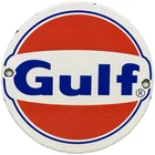 VINTAGE GULF GASOLINE PORCELAIN SIGN GAS STATION PUMP PLATE MOTOR OIL SERVICE
