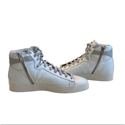 P448 Men's Taylor High Top Sneakers Shoes Side Zip White Tan Italy Size 43 = 10 
