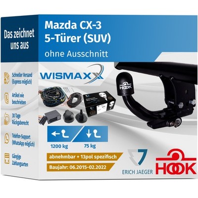 ANHÄNGERKUPPLUNG für Mazda CX-3 15-22 hori. abnehmbar HOOK +13pol E-Satz Erich J