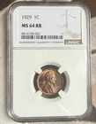 1929 Lincoln Cent- MS 64 RB. Lustrous, near Gem Red Brown.