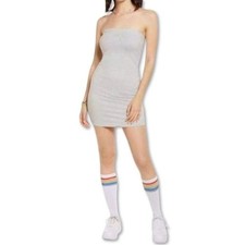 BP Bodycon Strapless Dress Mini Length Straight Neckline Heathered Gray W S NWOT