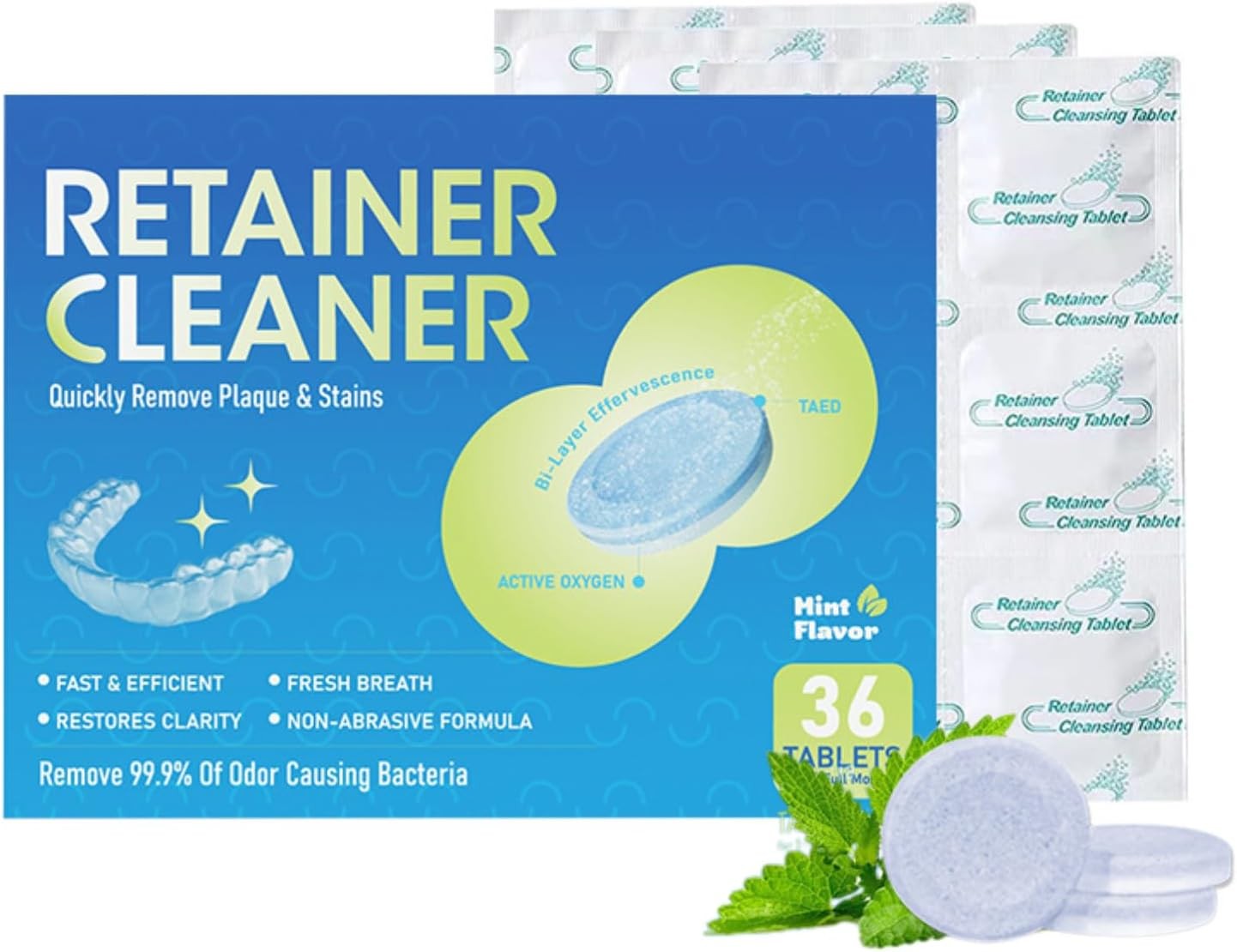 Denture Cleaning Tablets - Retainer Cleaner & Aligner Cleaner Tablets -Freshens