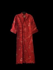 Vintage Peony Brand Shanghai China Chinese Red Silk Floral Robe Size 36