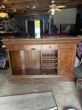 Antique Style Dark Wood Bar Cabinet with Marb...