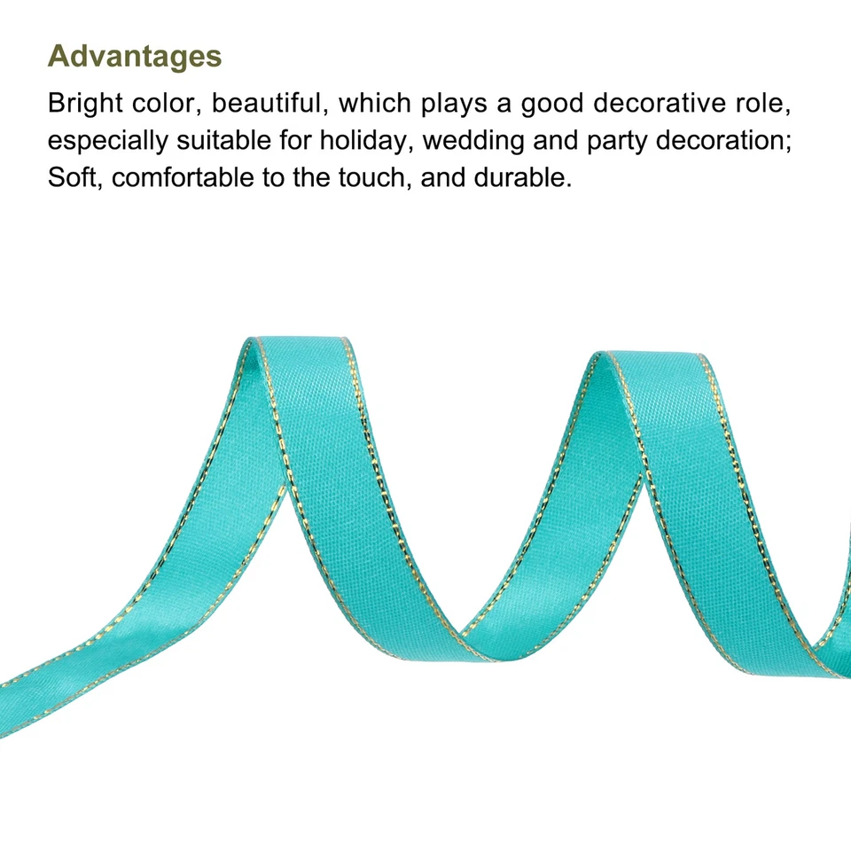 0.6" 25 Yard Wide Satin Ribbon with Gold Edges Grosgrain Ribbon Peacock Blue - Image 3 of 4