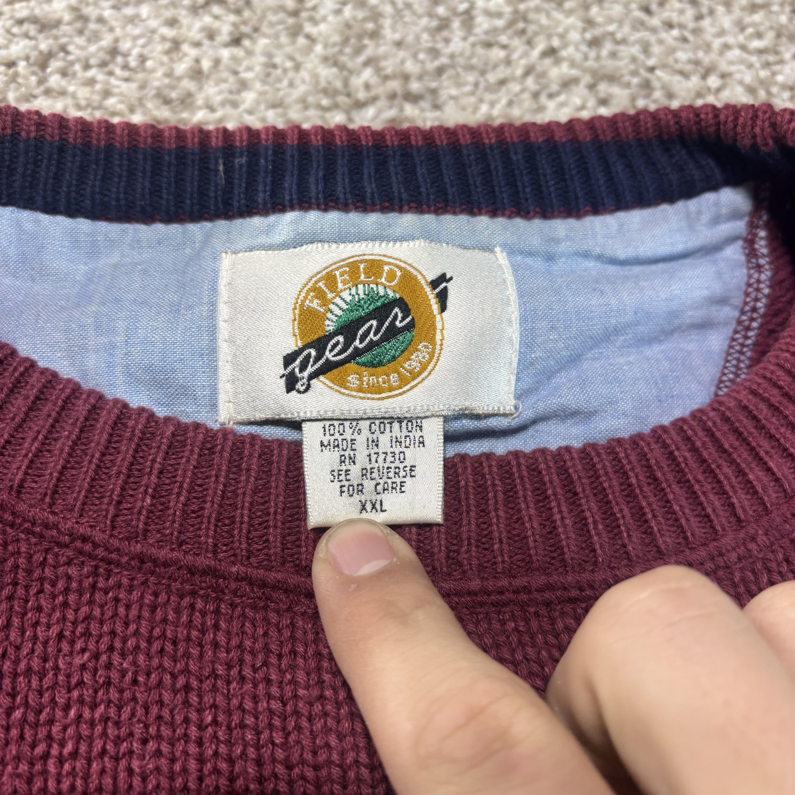 Field Gear Sweater Mens 2XL Maroon Crewneck Cotton Knit Pullover Casual