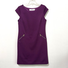 Christin Michaels Sheath Dress 10 Purple Zipper Detail Stretch Textured Party