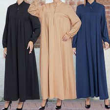 Open Front Zipper Dubai Muslim Women Abaya Dress Kaftan Robe Islamic Black Eid