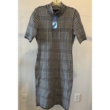 CHAPS Sheath Dress Womens Size Small Plaid White Black Preppy Academia Workwear