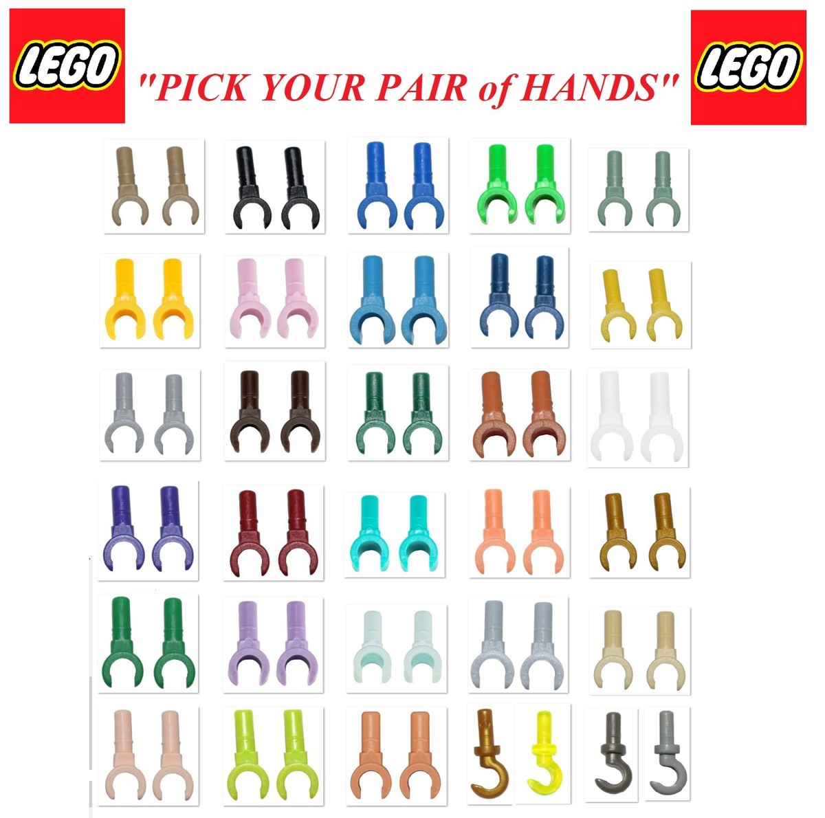 ☀️NEW LEGO Minifigure Hands PICK YOUR COLORS Body Parts Lot
