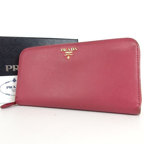 Authentic PRADA Saffiano Zip Around wallet leather[Used]