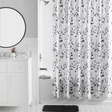 Mainstays 16-Piece Botanical Shower Curtain Set, Black and White, with Bath Rug,