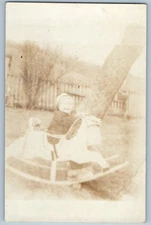 c1910's Baby Playing Rocking Horse Toy RPPC Photo Unposted Antique Postcard