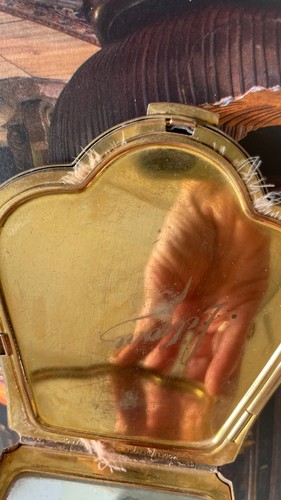 Art Deco Brass Guilloche Star Seeding & Ruby Powder Bowl Signed to Liliane » - Picture 6 of 8