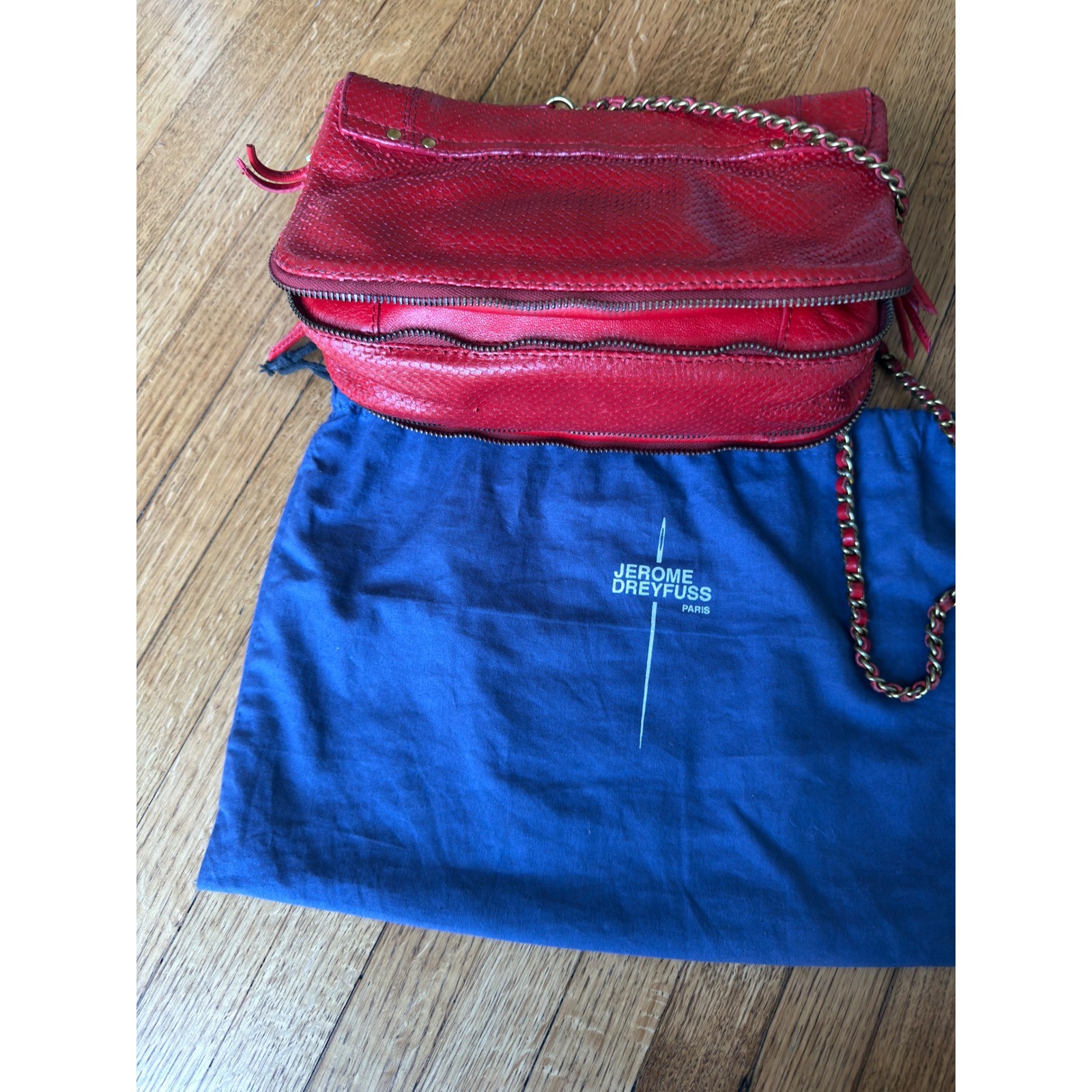 Jerome Dreyfuss Red Python Embossed Leather Shoul… - image 10