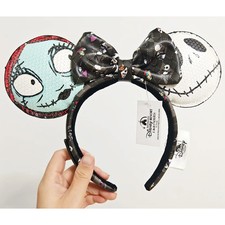 Disney- Parks Nightmare Before Christmas Minnie Ears Bow Sally Jack Headband