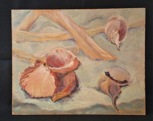 Original Seashell Impressionist Still Life Painting 16x20" unframed