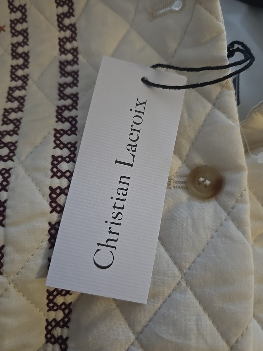 NWT Christian Lacroix Floral Embroidered Button Down Ivory Cotton