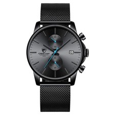Herrenuhr Chronograph Quarz Analog Edelstahl Mesh Schlanke