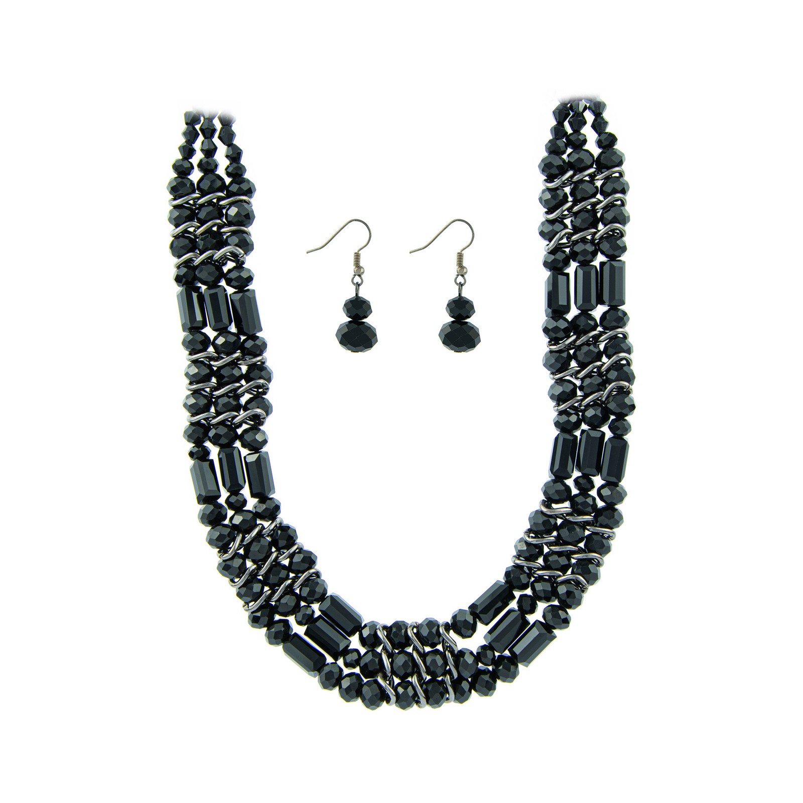 Многослойное ожерелье из бисера и серьги из коллекции Skyline с черными кристаллами 2190₽