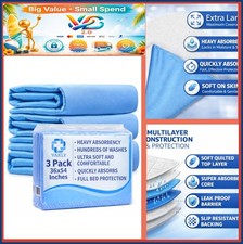 Washable Reusable Underpads 36x54 Incontinence Bed Pads 3 Pack